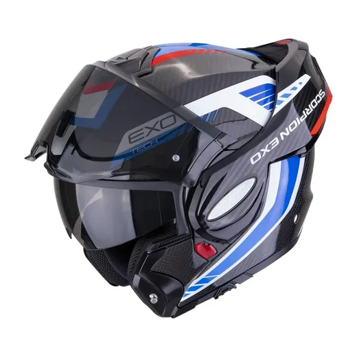 CASCO SCORPION EXO-TECH EVO CARBON COSSY NEGRO AZUL ROJO