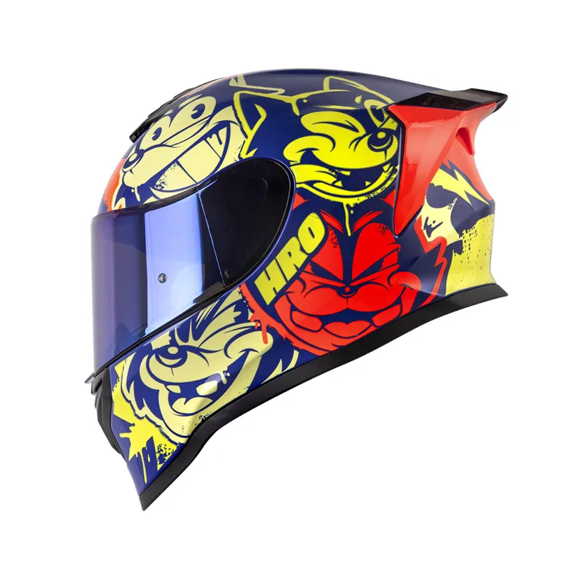 CASCO HRO 506SP BLACK CAT AZUL AMARILLO NEON BRILLANTE