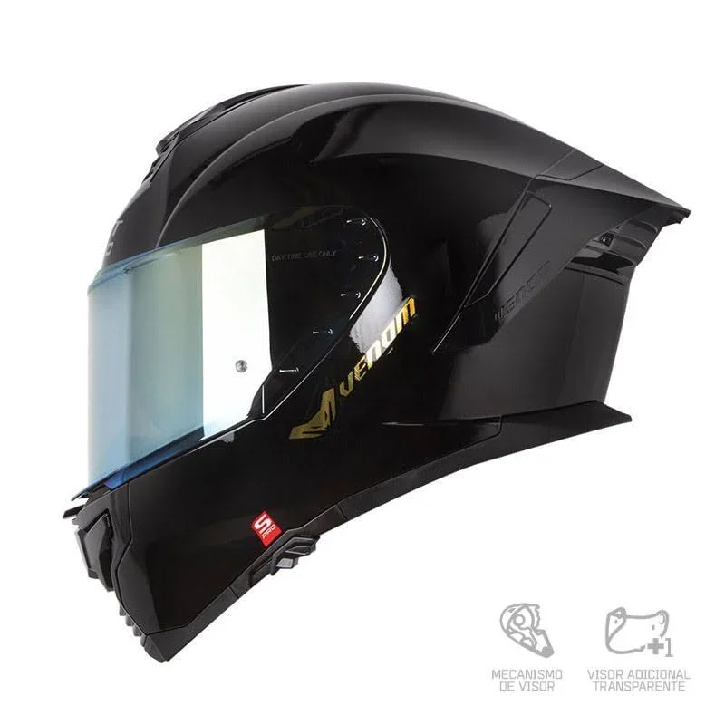 CASCO SHAFT PRO 609 VENOM SOLID NEGRO HOLOGRAFICO DORADO BRILLANTE