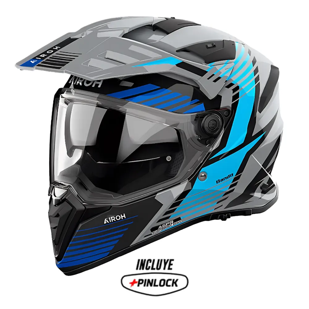 CASCO AIROH DUAL BANDIT SPICY AZUL GRIS BRILLANTE