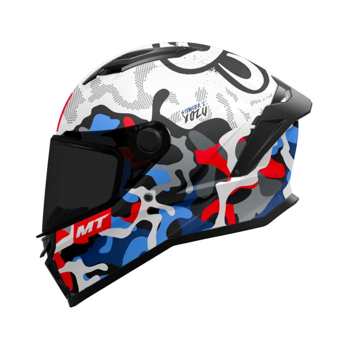 CASCO MT STINGER 2 YOZU A7 BLANCO AZUL ROJO BRILLANTE