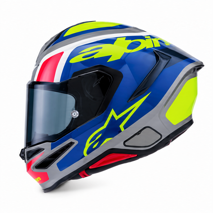 CASCO ALPINESTAR S-R7 LUMEN PLATEADO AMARILLO AZUL BRILLANTE