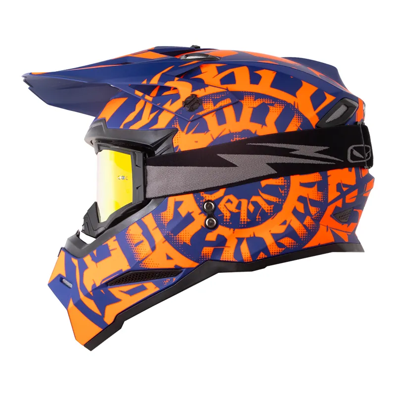 CASCO HRO MX03 LETTERING AZUL OSCURO NARANJA NEON MATE