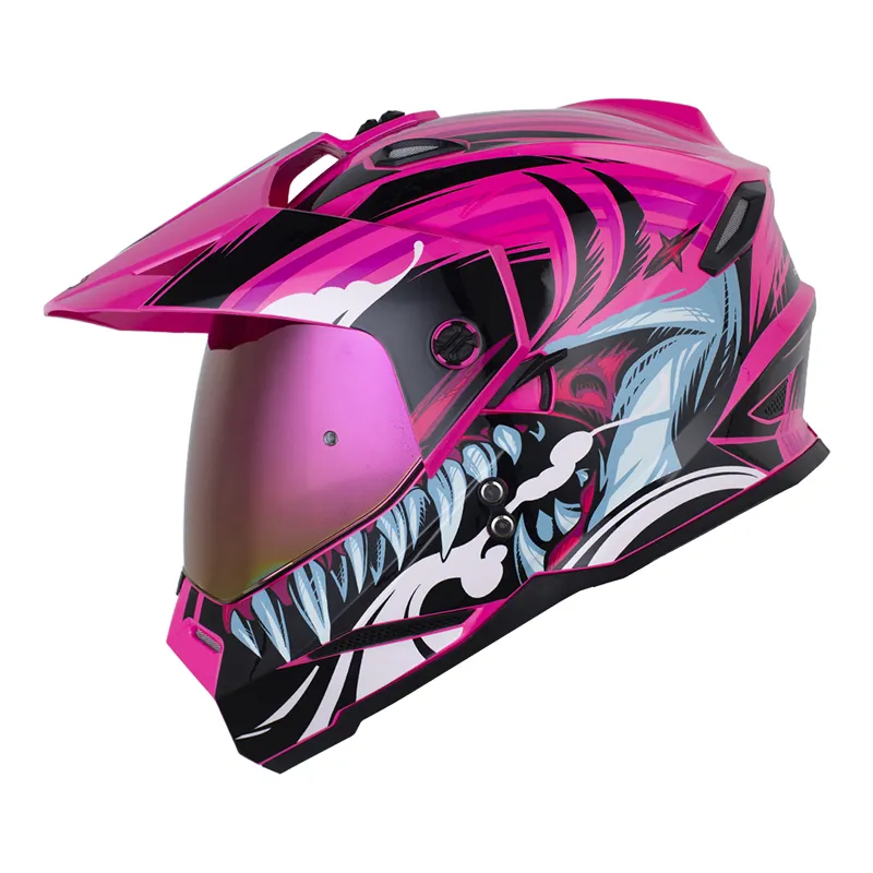 CASCO HRO MX-330DV ATTACK MORADO OSCURO FUCSIA BRILLANTE