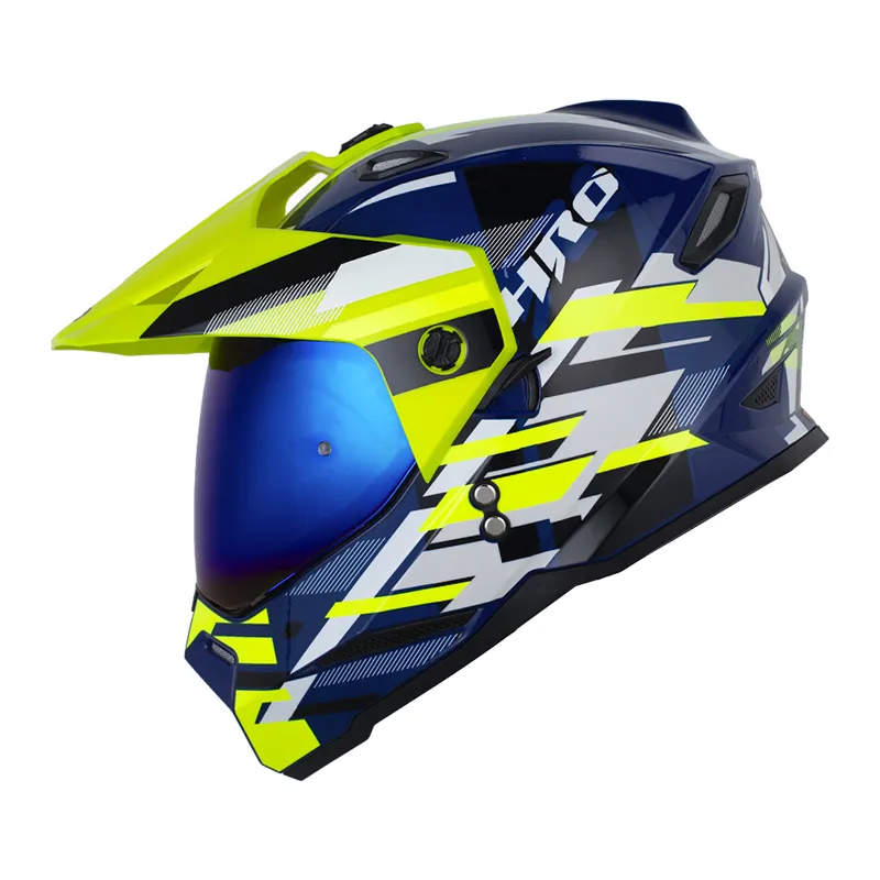 CASCO HRO MX-330DV GLITCH AZUL OSCURO AMARILLO NEON BRILLANTE