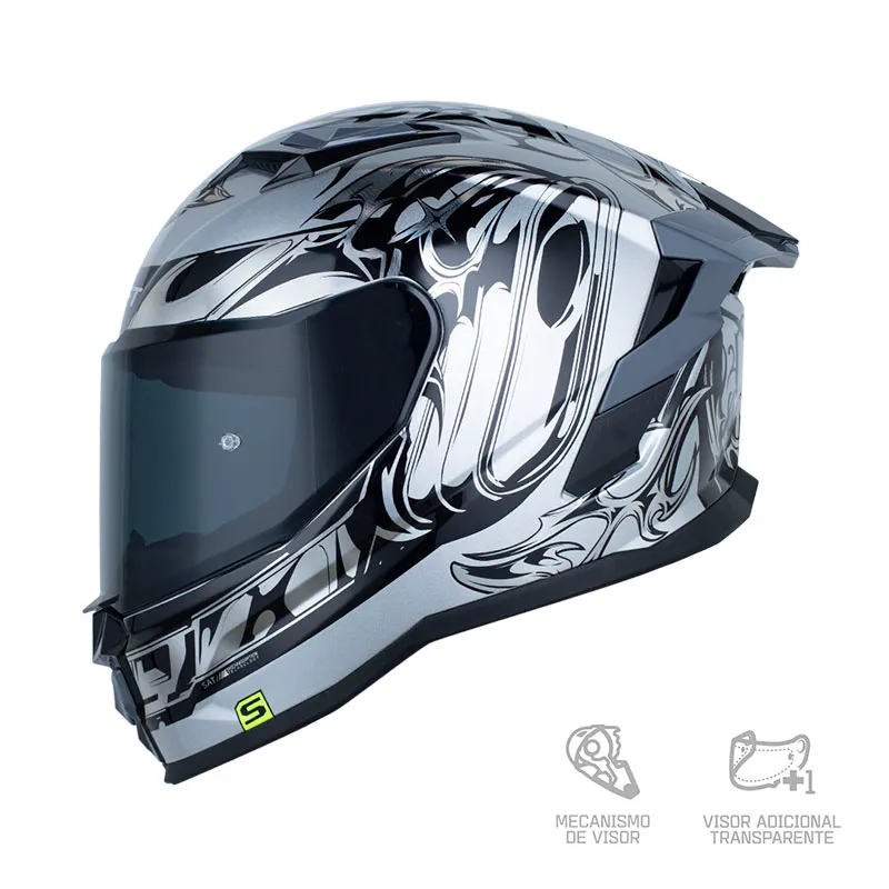 CASCO SHAFT 556 TAIPAN DARK CAMALEON HOLOGRAMA SILVER BRILLANTE