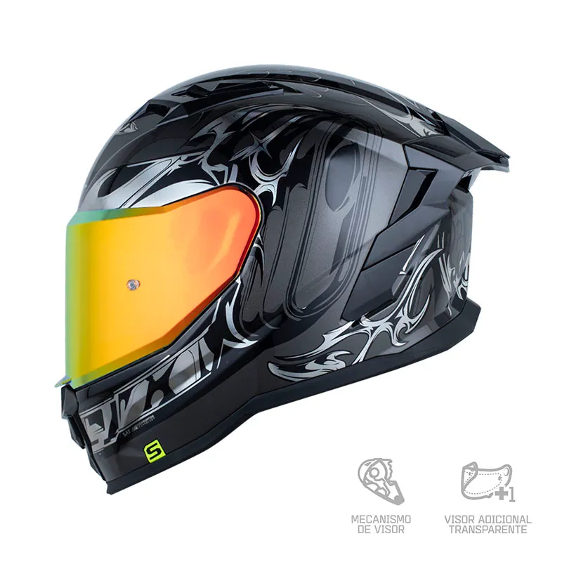 CASCO SHAFT 556 TAIPAN DARK GRIS OSCURO HOLOGRAMA SILVER BRILLANTE
