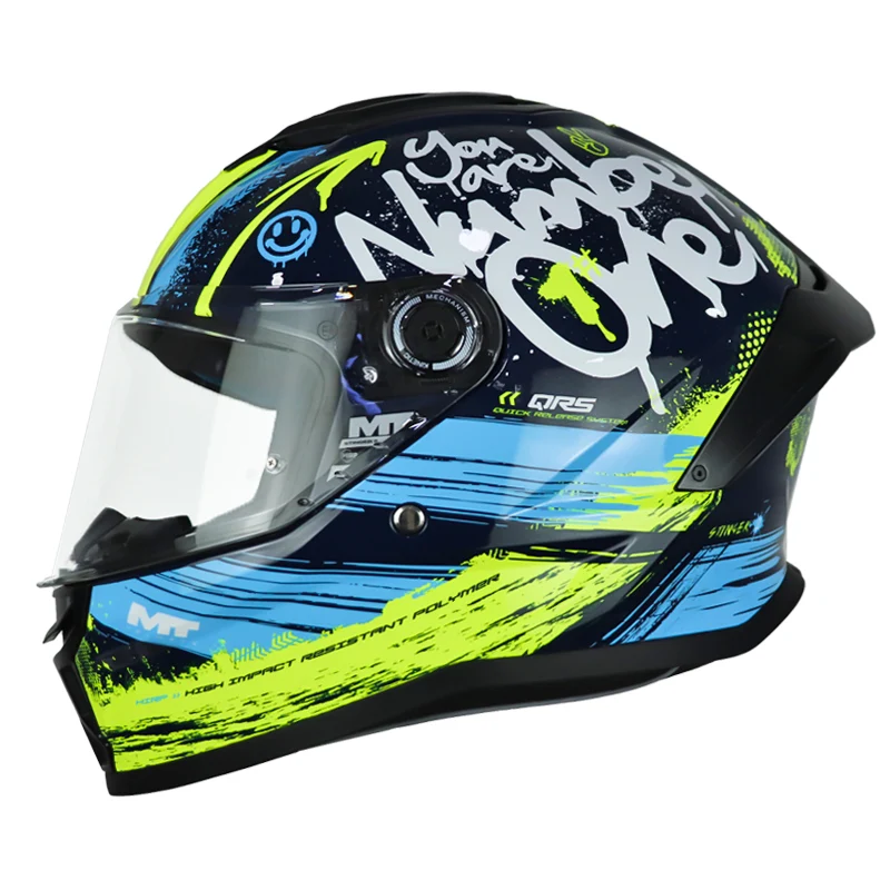 CASCO MT STINGER 2 ROCKET C3 NEGRO AZUL AMARILLO NEON BRILLANTE
