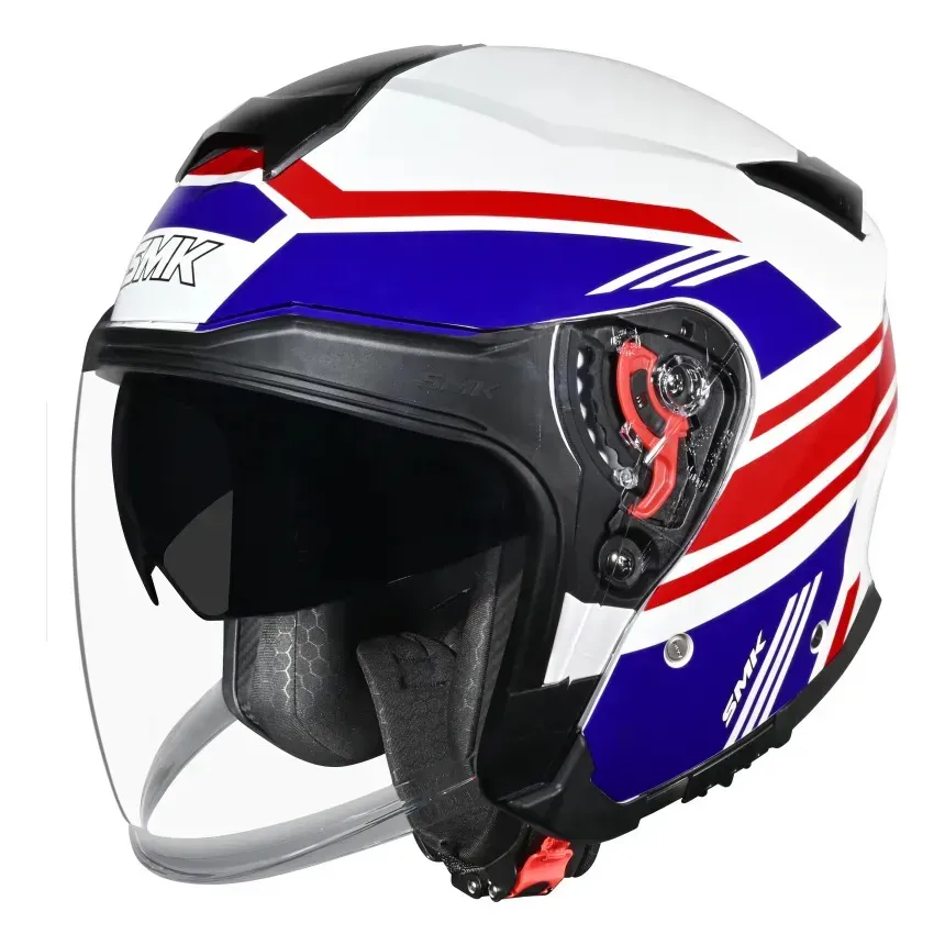 CASCO SMK GTJ GL153 BLANCO AZUL ROJO BRILLANTE