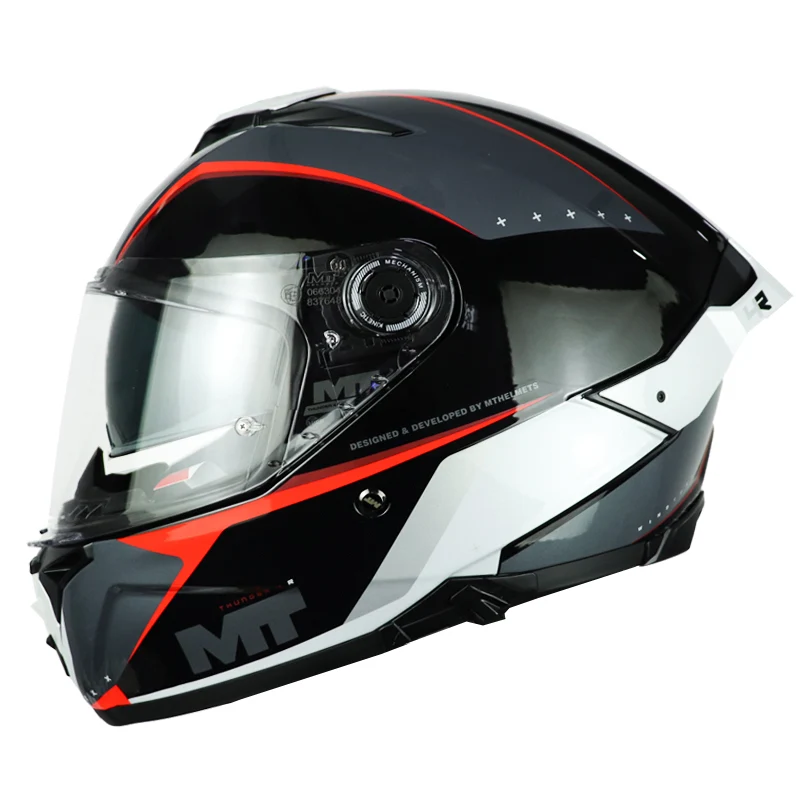 CASCO MT THUNDER 4 R SV WIND TUNNEL B15 NEGRO GRIS BLANCO BRILLANTE