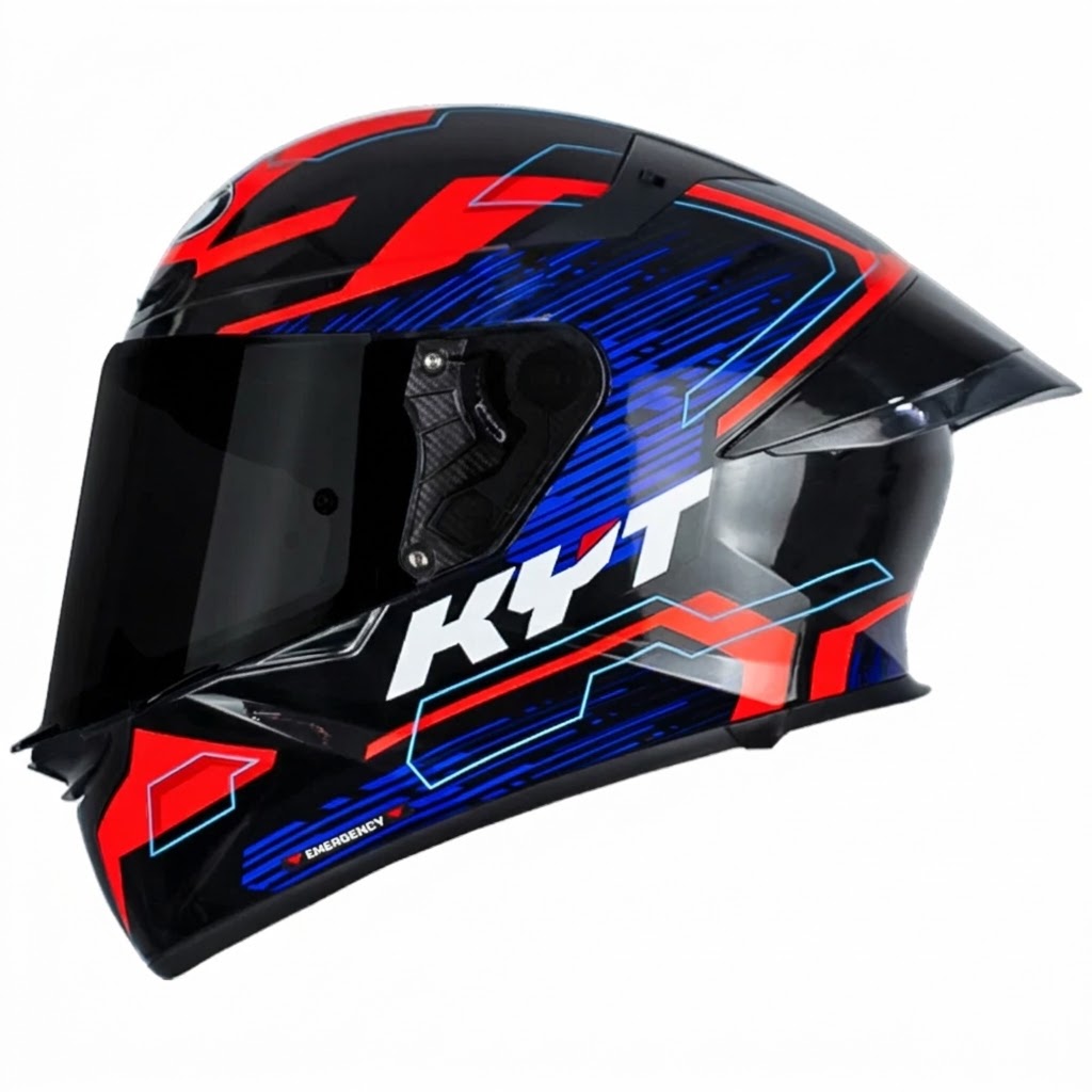 CASCO KYT TT REVO SPEEDING NEGRO ROJO AZUL BRILLANTE